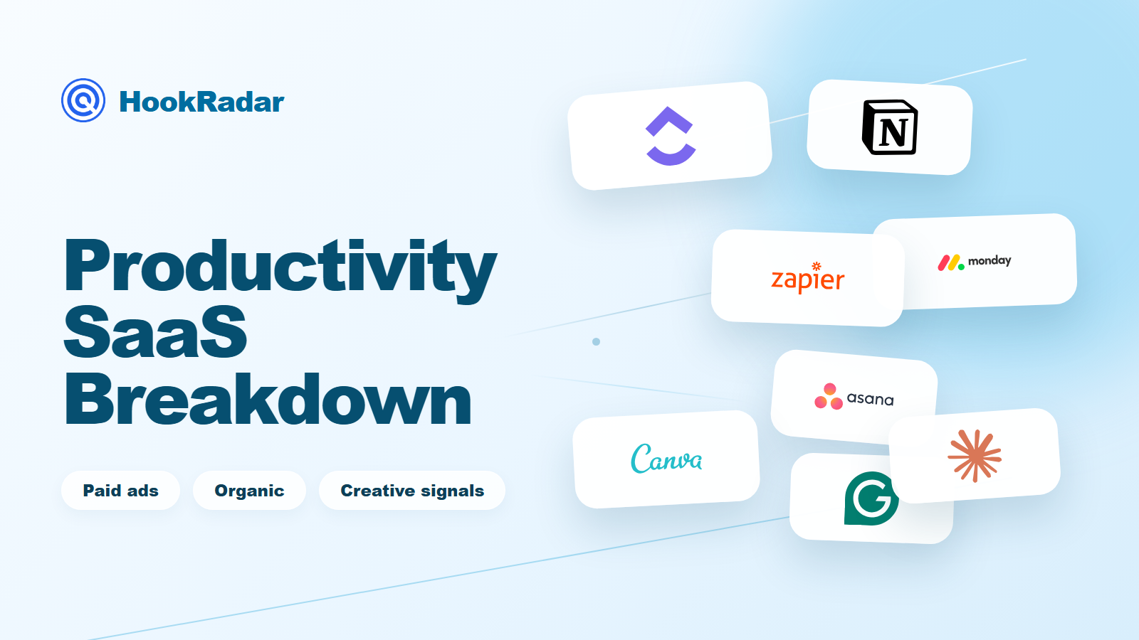HookRadar Productivity SaaS breakdown cover with company logos